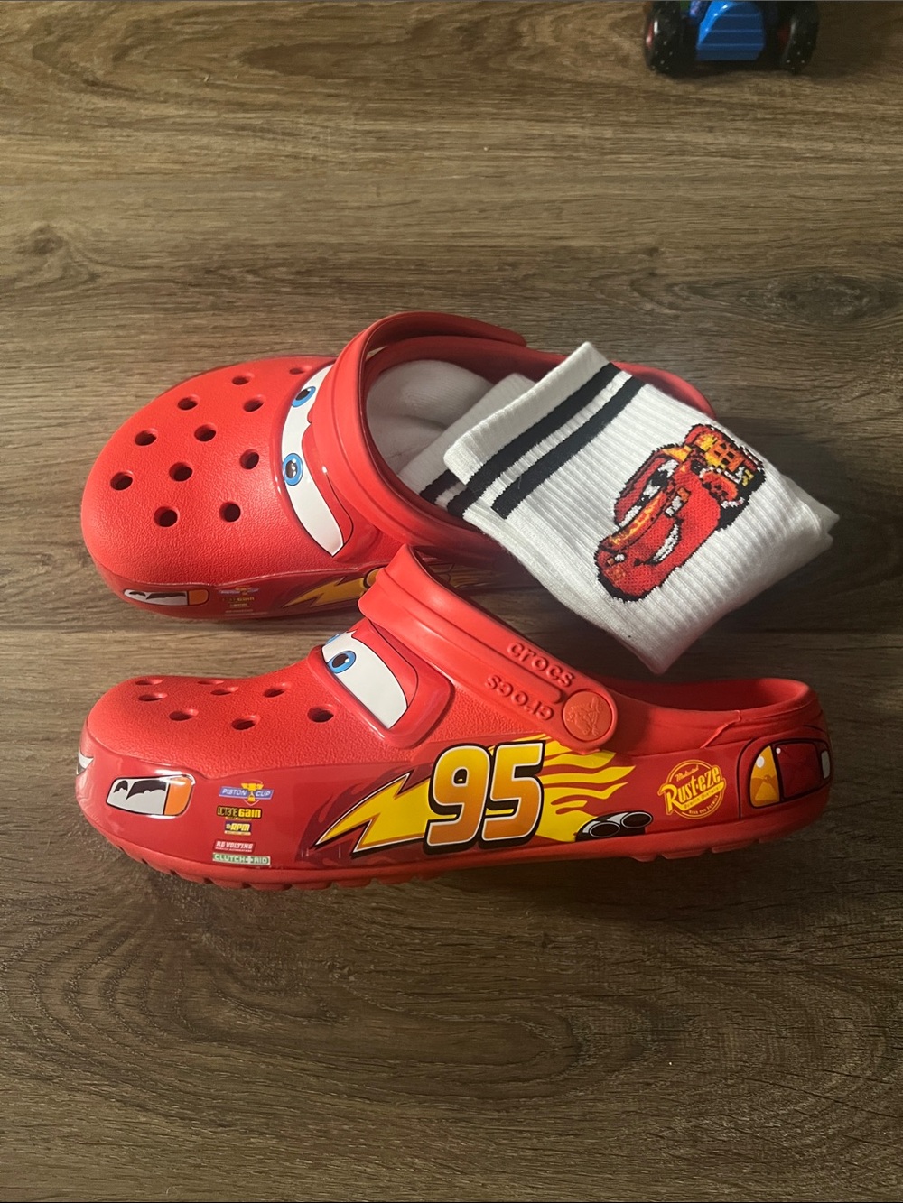 Womans LIGHT UP CARS CROCS WITH MATCHING DISNEY SOCKS